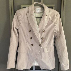 Maison D'Amelie Paris Brown pinstripe double breasted blazer with stretch size X